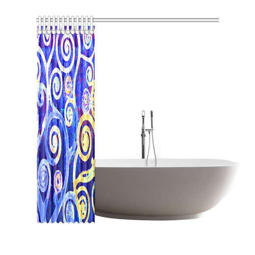 Blue Gold Modern Abstract Tree Nature Shower Curtain 66"x72"