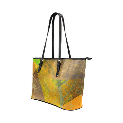 Graphical Trees and Triangles, Yellow_P24-3B-Design-15_ Leather Tote Bag/Small (Model 1651)