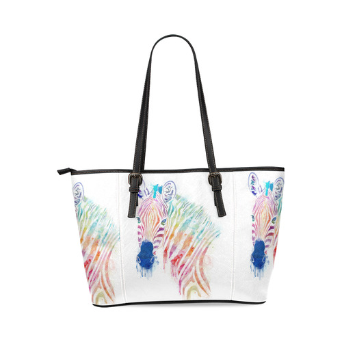 rainbow zebra Leather Tote Bag/Large (Model 1640)