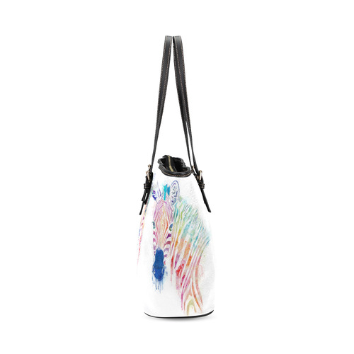 rainbow zebra Leather Tote Bag/Large (Model 1640)