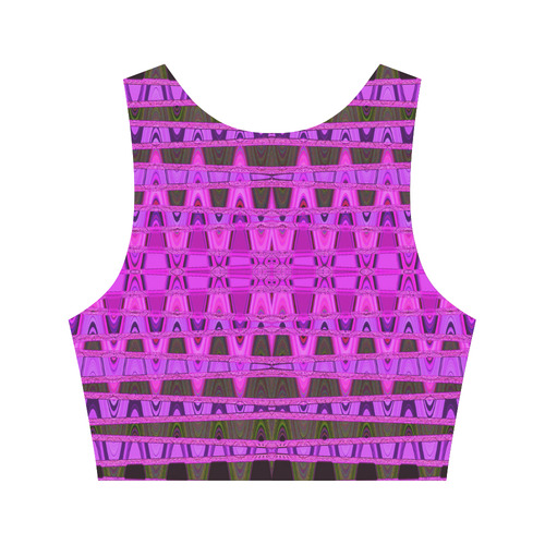 Bright Pink Black Abstract Pattern Women's Crop Top (Model T42)
