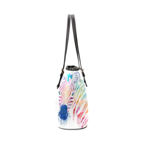 rainbow zebra Leather Tote Bag/Small (Model 1640)