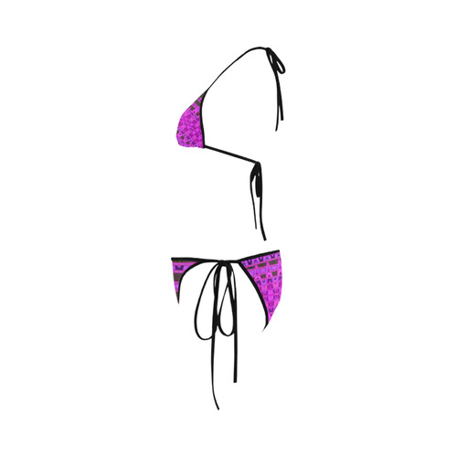 Bright Pink Black Abstract Pattern Custom Bikini Swimsuit