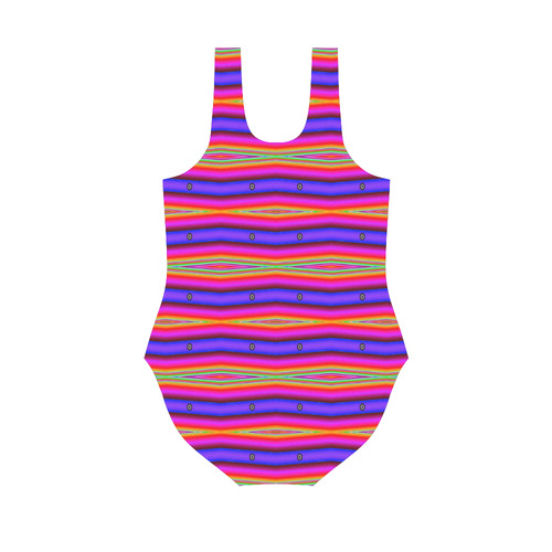 Bright Pink Purple Stripe Abstract Vest One Piece Swimsuit (Model S04)