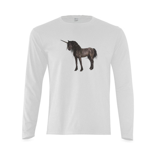 Dreamy Unicorn with brown grunge background Sunny Men's T-shirt (long-sleeve) (Model T08)