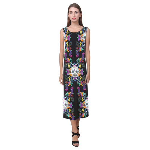 Día De Los Muertos Skulls Ornaments multicolored Phaedra Sleeveless Open Fork Long Dress (Model D08)