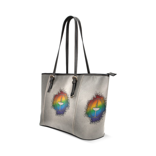 Rainbow Unitarian Universalism Symbol Leather Tote Bag/Large (Model 1640)