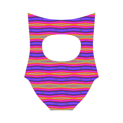Bright Pink Purple Stripe Abstract Strap Swimsuit ( Model S05)