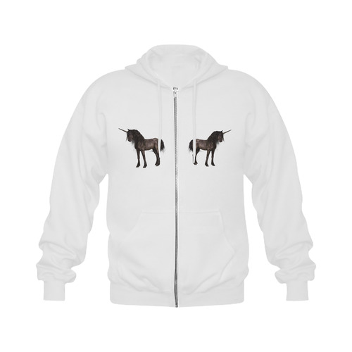 Dreamy Unicorn with brown grunge background Gildan Full Zip Hooded Sweatshirt (Model H02)