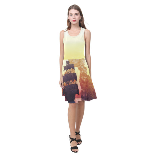 2 A pirate ship off an island at a sunset Atalanta Casual Sundress(Model D04)