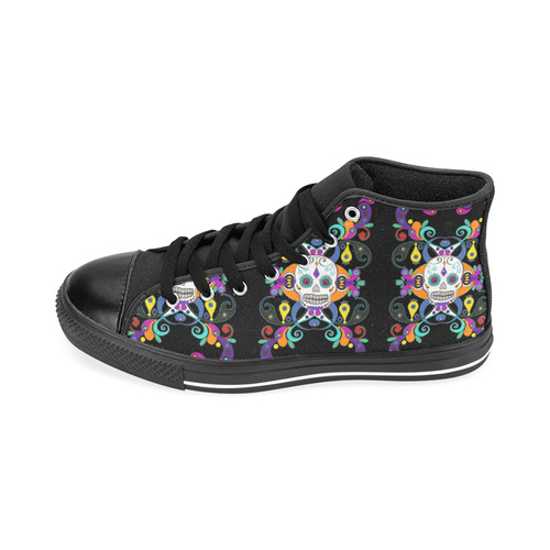 Día De Los Muertos Skulls Ornaments multicolored Men’s Classic High Top Canvas Shoes /Large Size (Model 017)