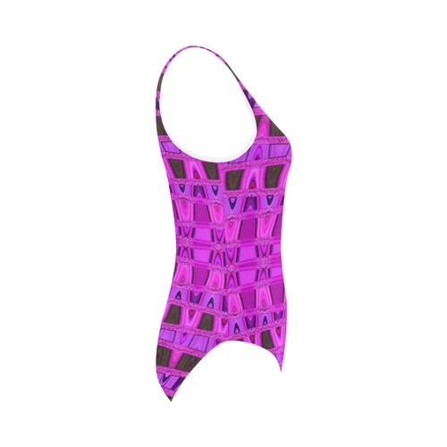 Bright Pink Black Abstract Pattern Vest One Piece Swimsuit (Model S04)