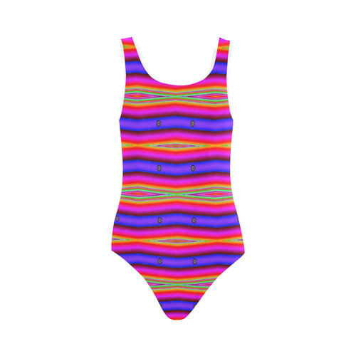 Bright Pink Purple Stripe Abstract Vest One Piece Swimsuit (Model S04)