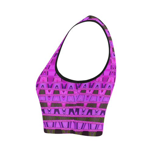 Bright Pink Black Abstract Pattern Women's Crop Top (Model T42)