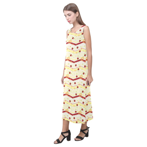 Summer Strawberry Swirl Chevron Pattern Phaedra Sleeveless Open Fork Long Dress (Model D08)