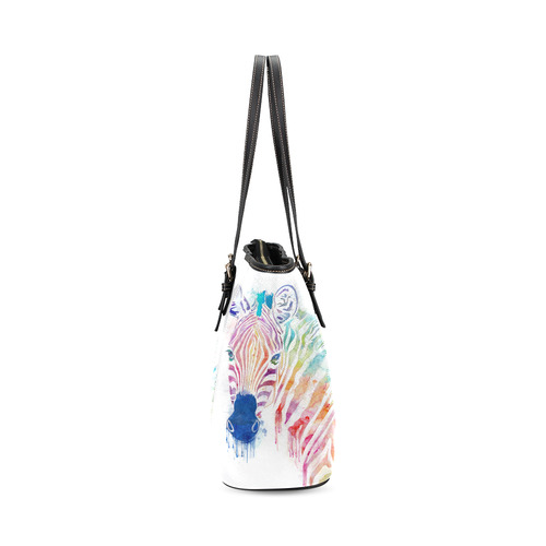 rainbow zebra Leather Tote Bag/Small (Model 1640)