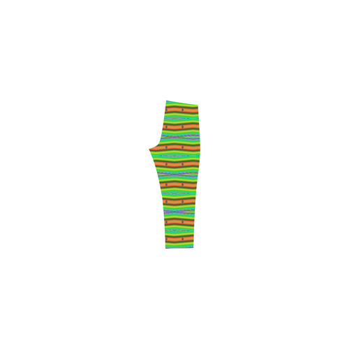 Bright Green Orange Stripes Pattern Abstract Capri Legging (Model L02)