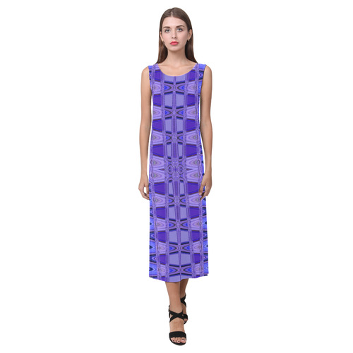 Blue Black Abstract Pattern Phaedra Sleeveless Open Fork Long Dress (Model D08)