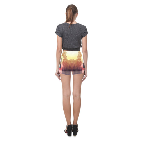 2 A pirate ship off an island at a sunset Briseis Skinny Shorts (Model L04)