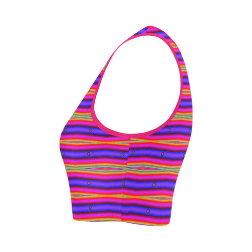 Bright Pink Purple Stripe Abstract Women's Crop Top (Model T42)