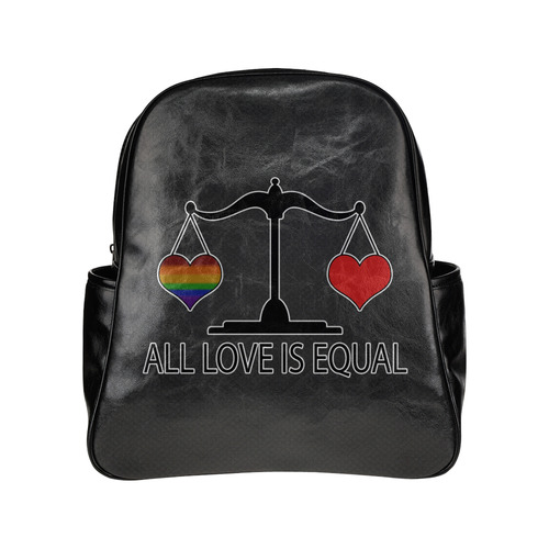 All Love is Equal with Rainbow Heart Multi-Pockets Backpack (Model 1636)