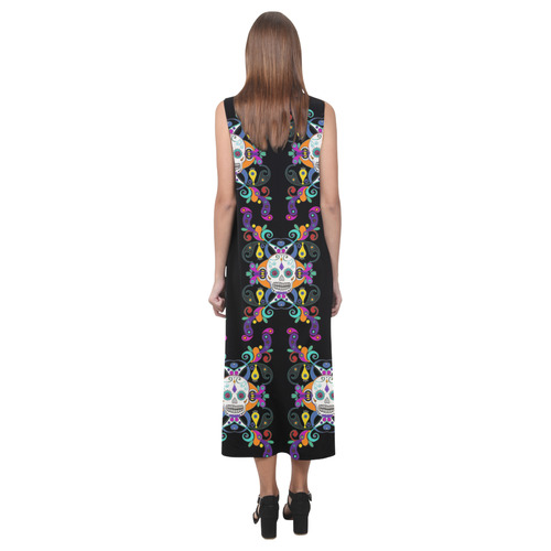 Día De Los Muertos Skulls Ornaments multicolored Phaedra Sleeveless Open Fork Long Dress (Model D08)