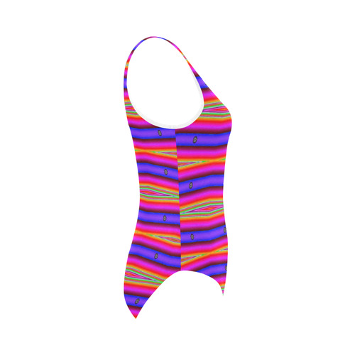 Bright Pink Purple Stripe Abstract Vest One Piece Swimsuit (Model S04)