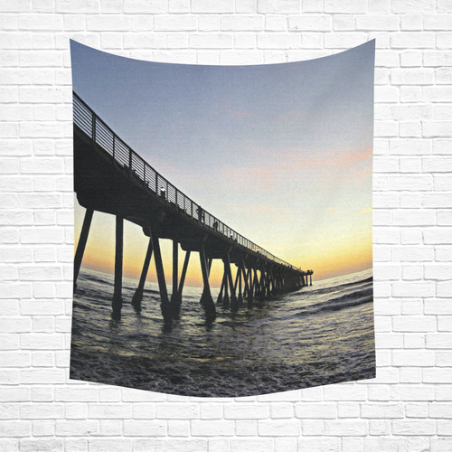 meet at the pier, yellow sunset Cotton Linen Wall Tapestry 51"x 60"
