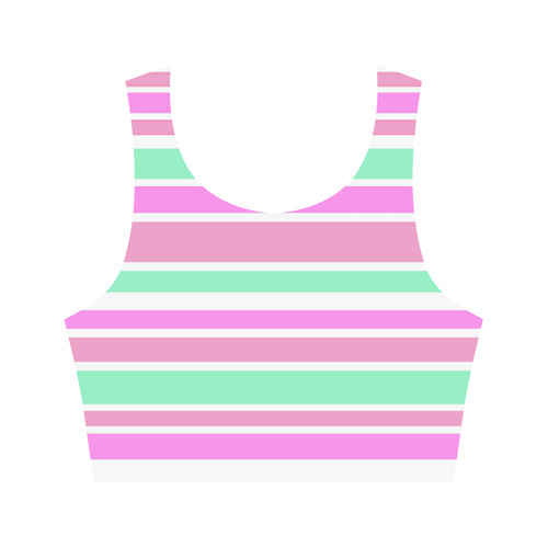 Pink Green Stripes Pattern Women's Crop Top (Model T42)