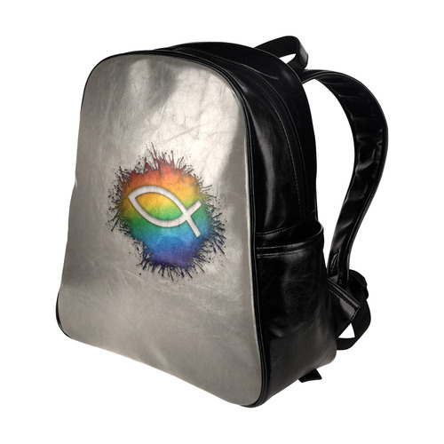 Rainbow Christian Fish Multi-Pockets Backpack (Model 1636)