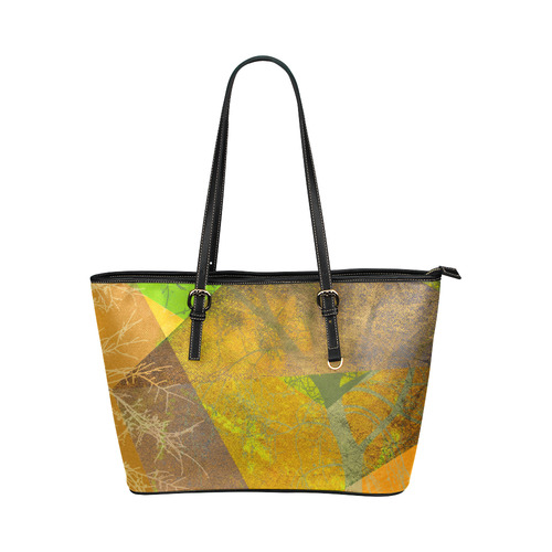 Graphical Trees and Triangles, Yellow_P24-3B-Design-15_ Leather Tote Bag/Small (Model 1651)