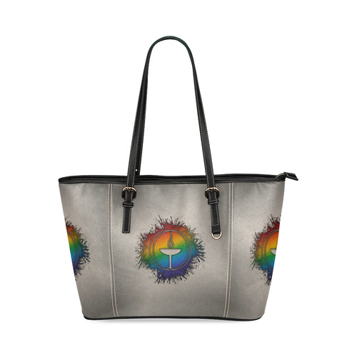 Rainbow Unitarian Universalism Symbol Leather Tote Bag/Large (Model 1640)