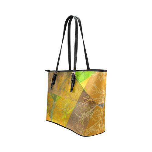 Graphical Trees and Triangles, Yellow_P24-3B-Design-15_ Leather Tote Bag/Small (Model 1651)