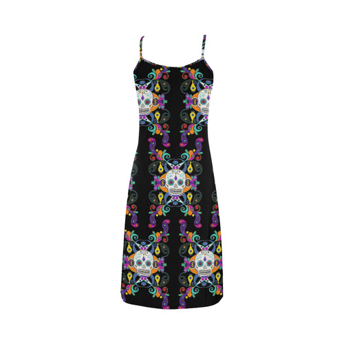 Día De Los Muertos Skulls Ornaments multicolored Alcestis Slip Dress (Model D05)