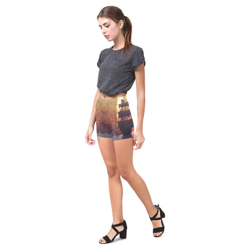 2 A pirate ship off an island at a sunset Briseis Skinny Shorts (Model L04)