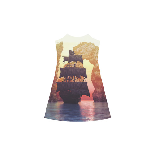 2 A pirate ship off an island at a sunset Alcestis Slip Dress (Model D05)