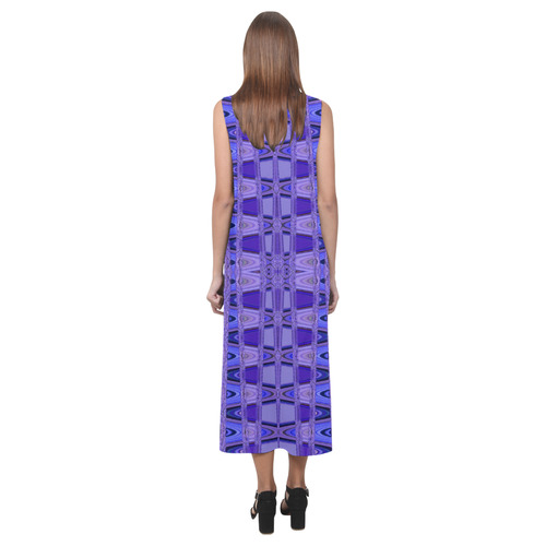 Blue Black Abstract Pattern Phaedra Sleeveless Open Fork Long Dress (Model D08)