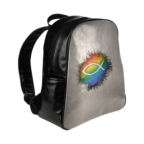 Rainbow Christian Fish Multi-Pockets Backpack (Model 1636)