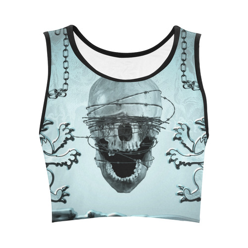 Scary skull with lion Women's Crop Top (Model T42)
