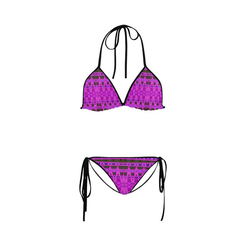 Bright Pink Black Abstract Pattern Custom Bikini Swimsuit