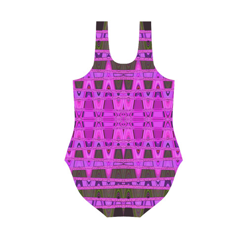 Bright Pink Black Abstract Pattern Vest One Piece Swimsuit (Model S04)