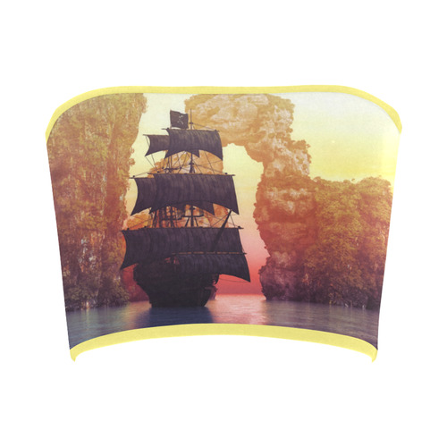 2 A pirate ship off an island at a sunset Bandeau Top