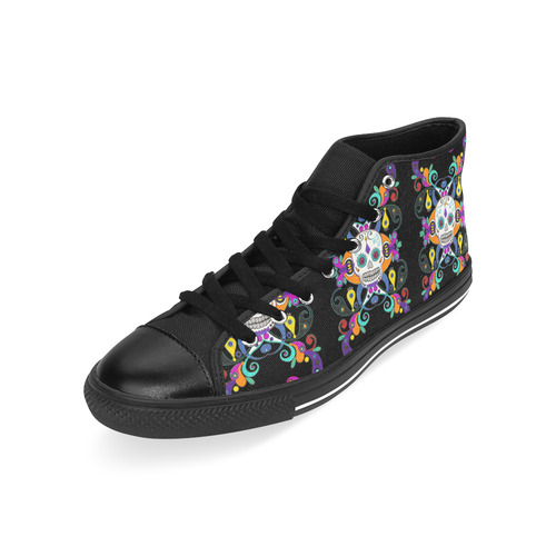 Día De Los Muertos Skulls Ornaments multicolored Men’s Classic High Top Canvas Shoes /Large Size (Model 017)