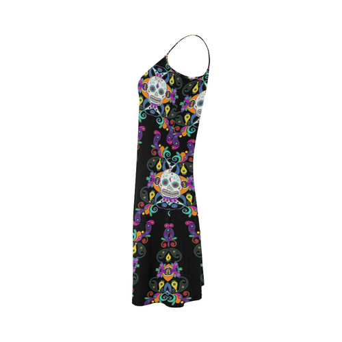 Día De Los Muertos Skulls Ornaments multicolored Alcestis Slip Dress (Model D05)