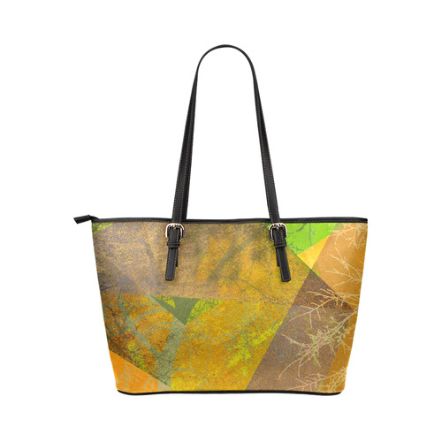 Graphical Trees and Triangles, Yellow_P24-3B-Design-15_ Leather Tote Bag/Small (Model 1651)