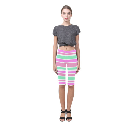 Pink Green Stripes Pattern Hestia Cropped Leggings (Model L03)