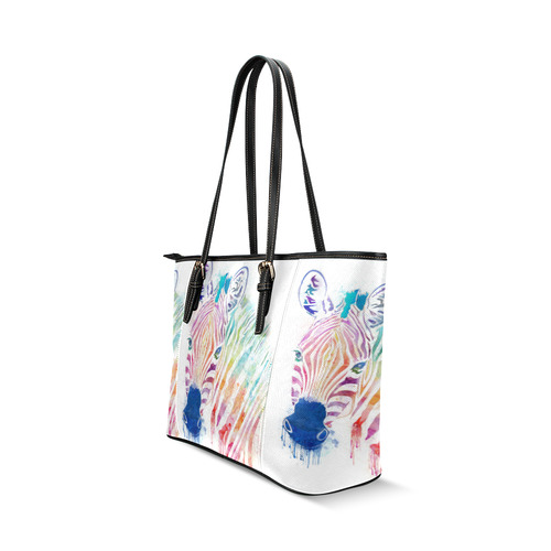 rainbow zebra Leather Tote Bag/Small (Model 1640)