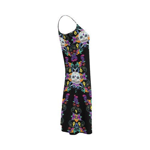 Día De Los Muertos Skulls Ornaments multicolored Alcestis Slip Dress (Model D05)