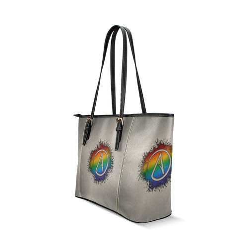 Rainbow Atheist Symbol Leather Tote Bag/Large (Model 1640)