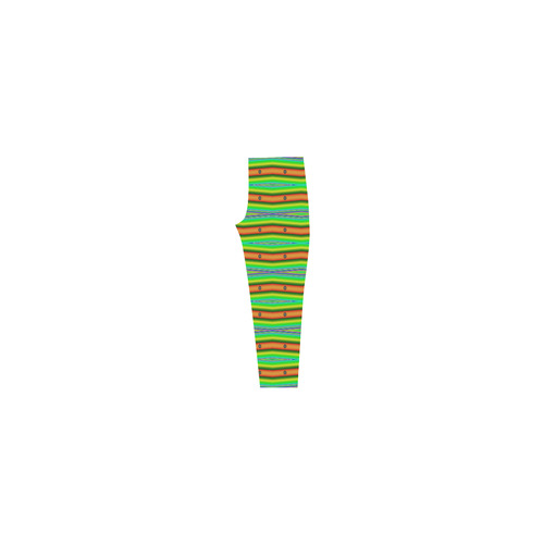 Bright Green Orange Stripes Pattern Abstract Capri Legging (Model L02)